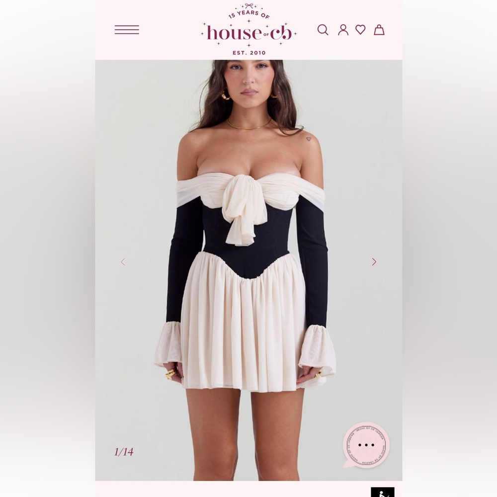 House of CB - Alana Dress Black and Cream Off-Shoulder Dress